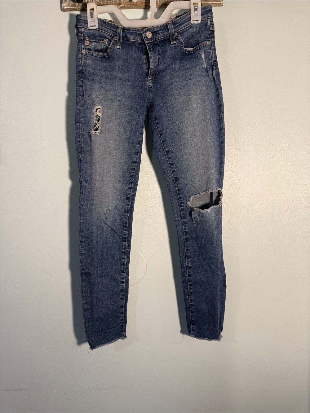 Ag Adriano Goldschmied Medium Blue Distressed Skinny Jeans